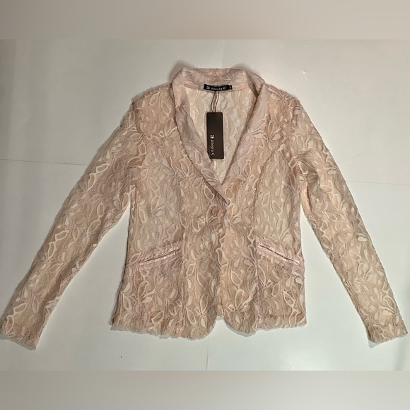 Allegra K Lace Blazer - Light Pink - Picture 2 of 7